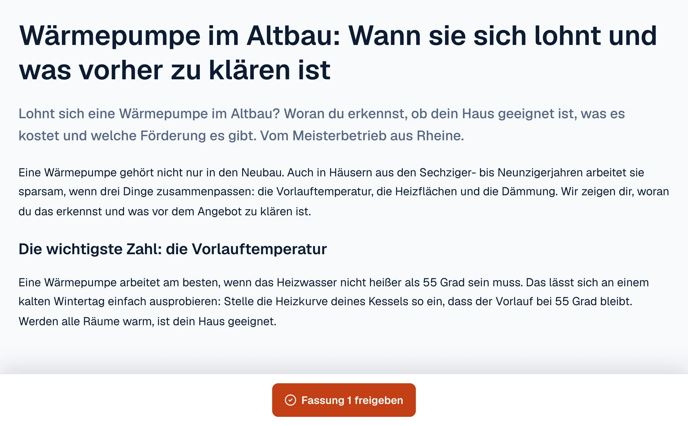 Ein Beitrag in der Leseansicht mit dem Knopf zur Freigabe